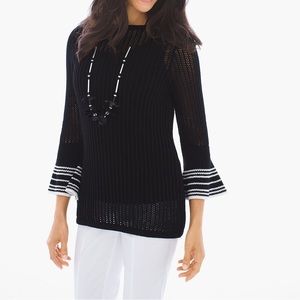 Chicos Black and White Ruffle Sleeve Pullover Size 1 (M/8)